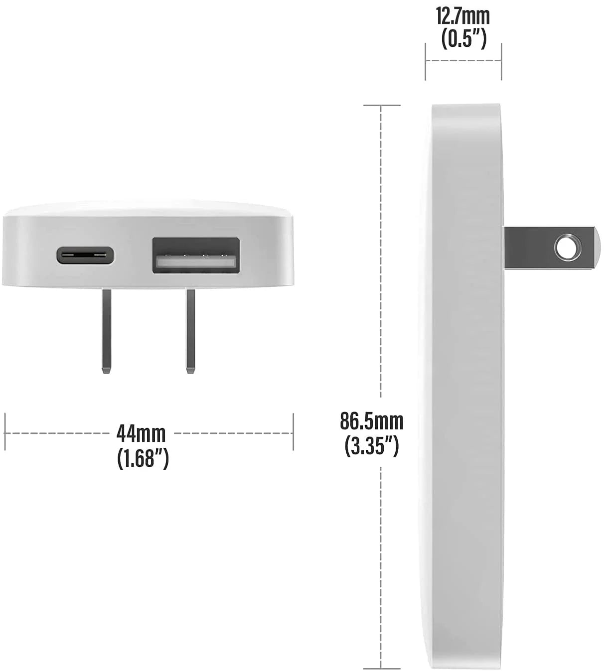 (3 Pack) Flat Type C Wall Charger,  Ultra Slim Dual Port USB-C / USB-A Multi Port Travel Plug, Low Profile Power Adapter (Fast Charging 20W)