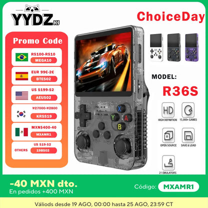 Open Source R36S Retro Handheld Video Game Console Linux System 3.5 Inch IPS Screen Portable Pocket Video Player 64GB Games