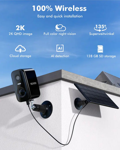 Wireless Solar Cameras for Home Outdoor, Battery Powered 2.4Ghz WIFI Security Cameras with 2K HD Full Color Night Vision, Two Spotlights, IP66 Waterproof, AI Motion Detection,Siren,Two-Way Talk