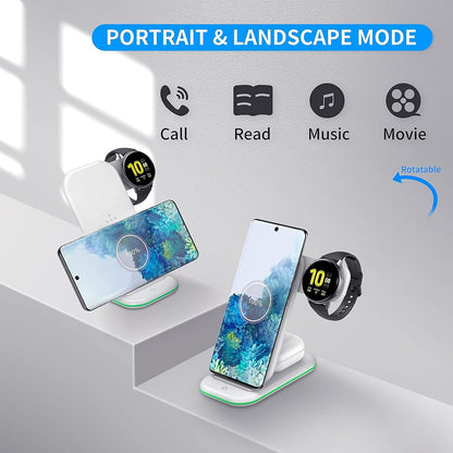 Wireless Charger for Samsung,3 in 1 Charging Station Stand Qi Fast Wireless Charger for S21/S20/S10/Note 20/10/9/8,Galaxy Watch 3/Active 2/Gear S3,Buds(Not for Watch 4)