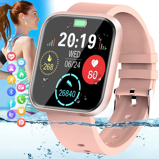 Smart Watch, Fitness Watch Activity Tracker with Blood Pressure Heart Rate Monitor IP67 Waterproof Bluetooth Smartwatch Touch Screen Sports Tracker Watch for Ios Phones Android Men Women Pink