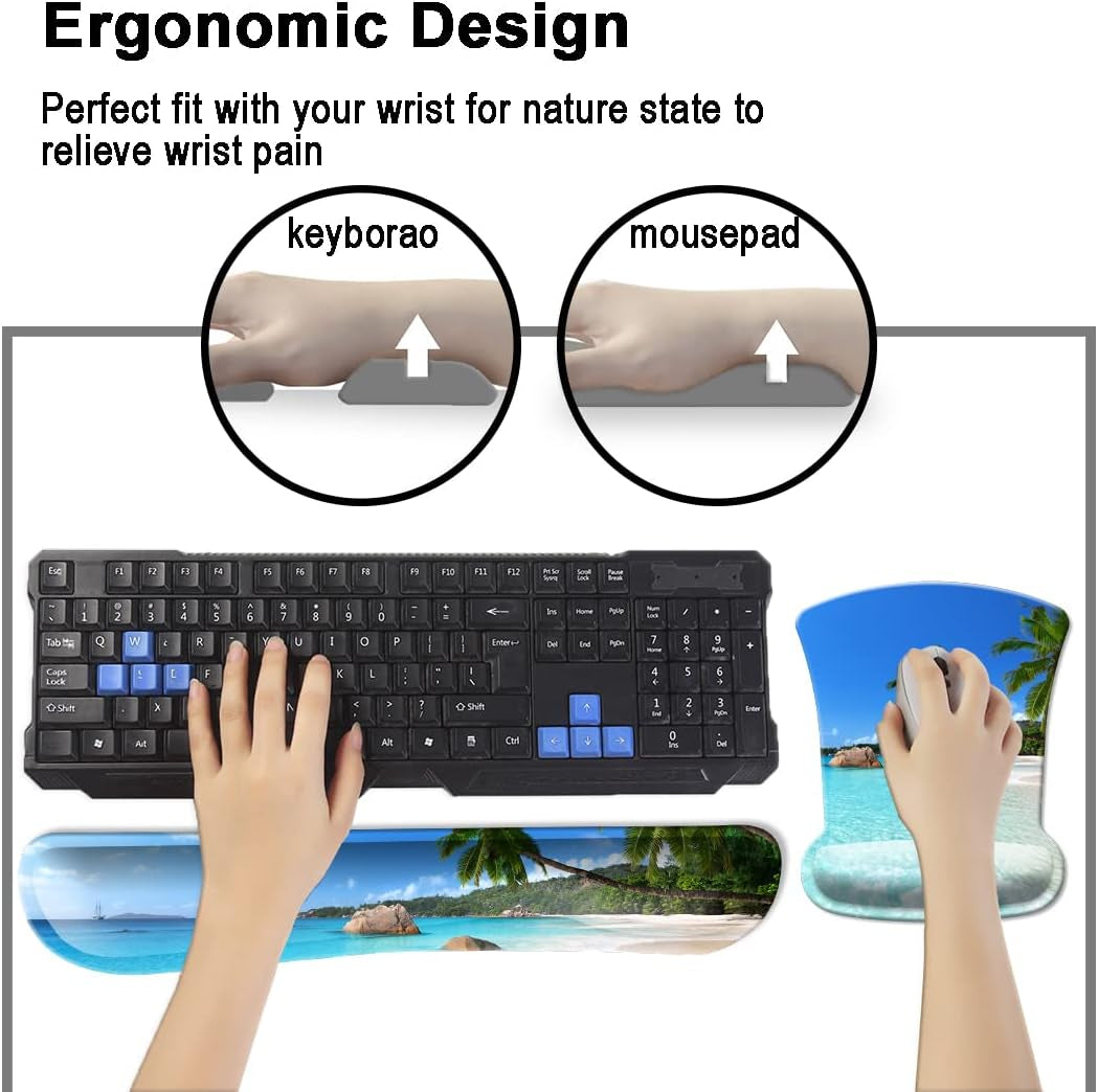 Keyboard Wrist Rest Pad and Mouse Wrist Rest Support, Comfort Wrist Rest Pad with Non-Slip Rubber Base & Memory Foam Support for Working Gaming Fatigue Pain Relief Blue Purple Marble