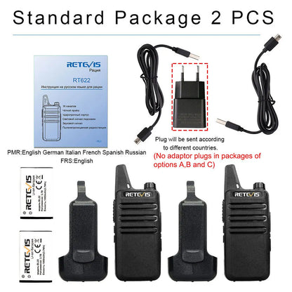 2 Pcs Mini Walkie Talkie PMR 446 Portable Two-Way Radio Ht PTT Walkie-Talkies RT622 Portable Radio for Hunting Cafe RT22