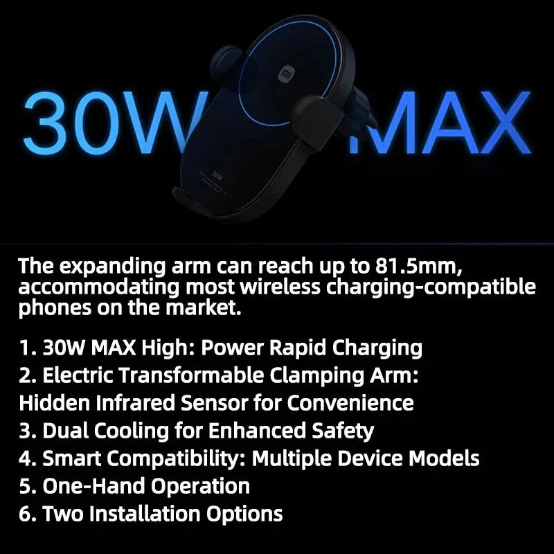 Original  30W Max Wireless Car Charger Auto Fast Quick Charging Support Power-Off and Inductive Expansion Phone Holder