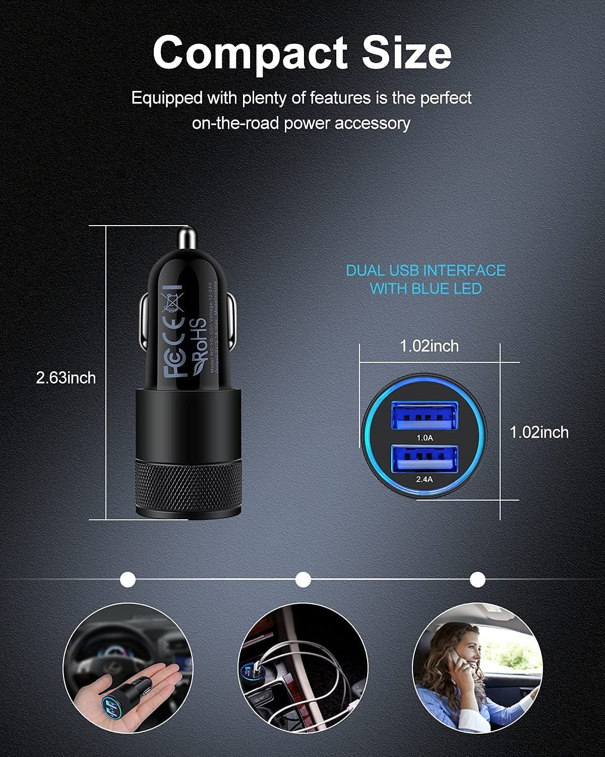 Car Charger, [2Pack/3.4A] Fast Charge Dual Port USB Cargador Carro Lighter Adapter for Iphone 15 14 13 12 11 Pro Max X XR XS 8 plus 6S, Ipad, Samsung Galaxy S23 S22 S21 S10 plus S7 J7 S10E S9 Note 8