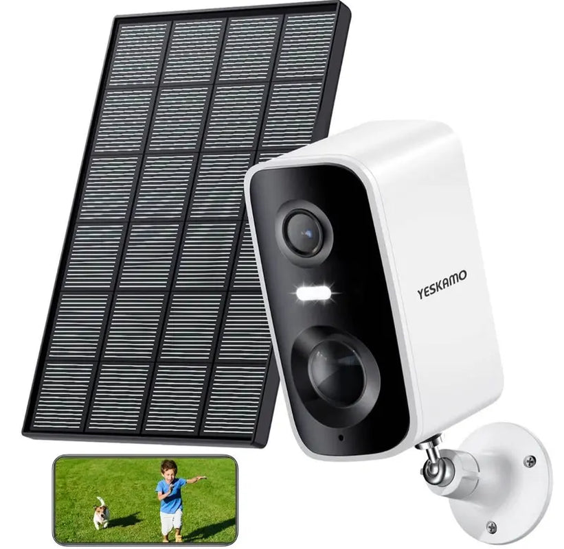 Wireless Solar Cameras for Home Outdoor, Battery Powered 2.4Ghz WIFI Security Cameras with 2K HD Full Color Night Vision, Two Spotlights, IP66 Waterproof, AI Motion Detection,Siren,Two-Way Talk