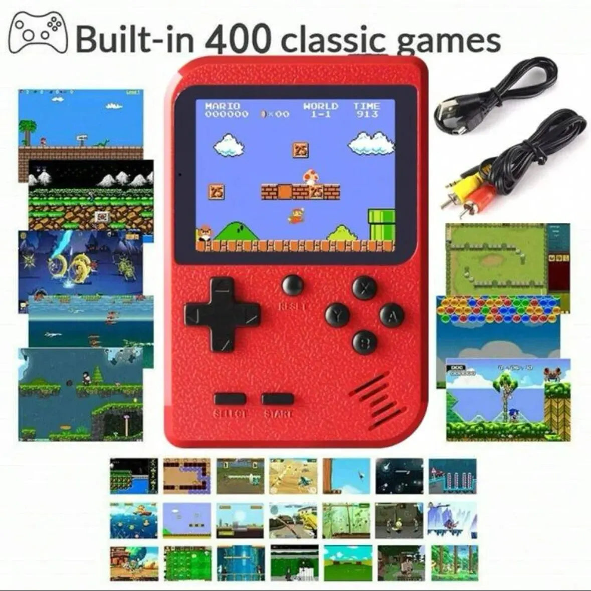 A Red Retro Classic Games Children'S Handheld Small Game Console with 400 Game Charging Can Be Connected to the TV