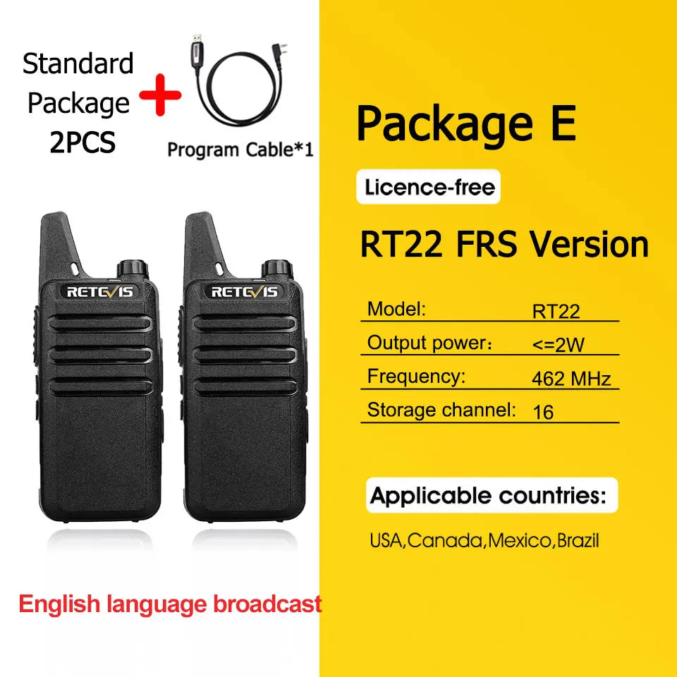 2 Pcs Mini Walkie Talkie PMR 446 Portable Two-Way Radio Ht PTT Walkie-Talkies RT622 Portable Radio for Hunting Cafe RT22