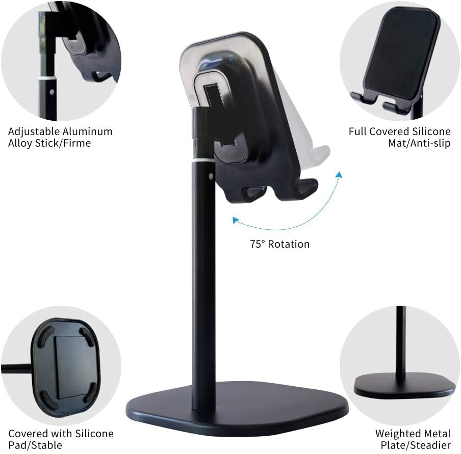 Cell Phone Stand, Phone Stand for Desk Adjustable Cell Phone Stand, Cradle, Dock, Phone Stand Tablet Stand Holder Desktop Phone Stand Compatible with All Smart Phone/Pad