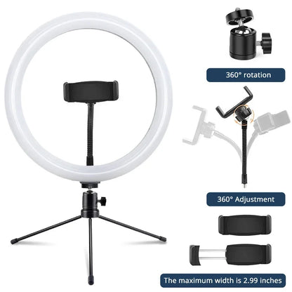 12 Inch USB Ring Light Dimmable Desktop 3 Light Modes LED Ring Light for Makeup Youtube with 45Cm Tripod