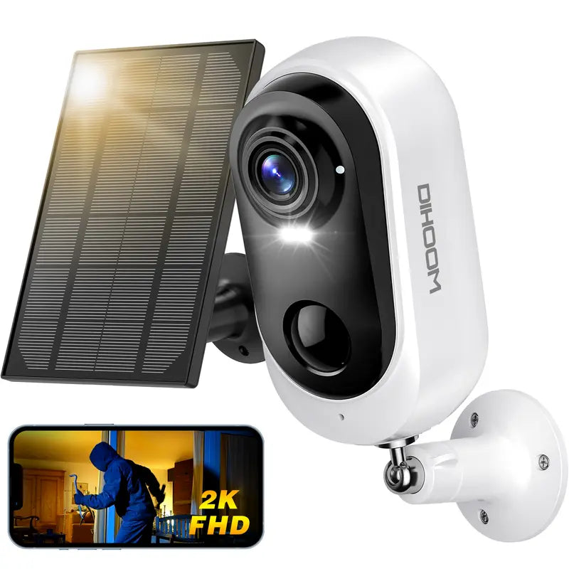 Solar Battery Powered Wireless 2.4Ghz WIFI Indoor/Outdoor Security Camera with 2K 3MP Full HD, AI Detection, Color Night Vision and Siren Alarm