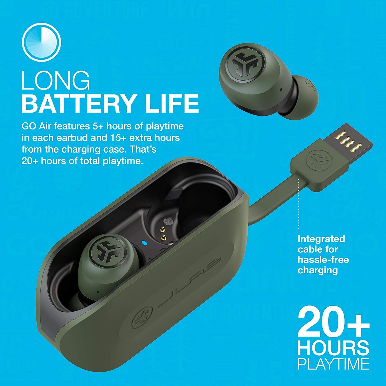 Go Air True Wireless Bluetooth Earbuds + Charging Case, Green, Dual Connect, IP44 Sweat Resistance, Bluetooth 5.0 Connection, 3 EQ Sound Settings Signature, Balanced, Bass Boost