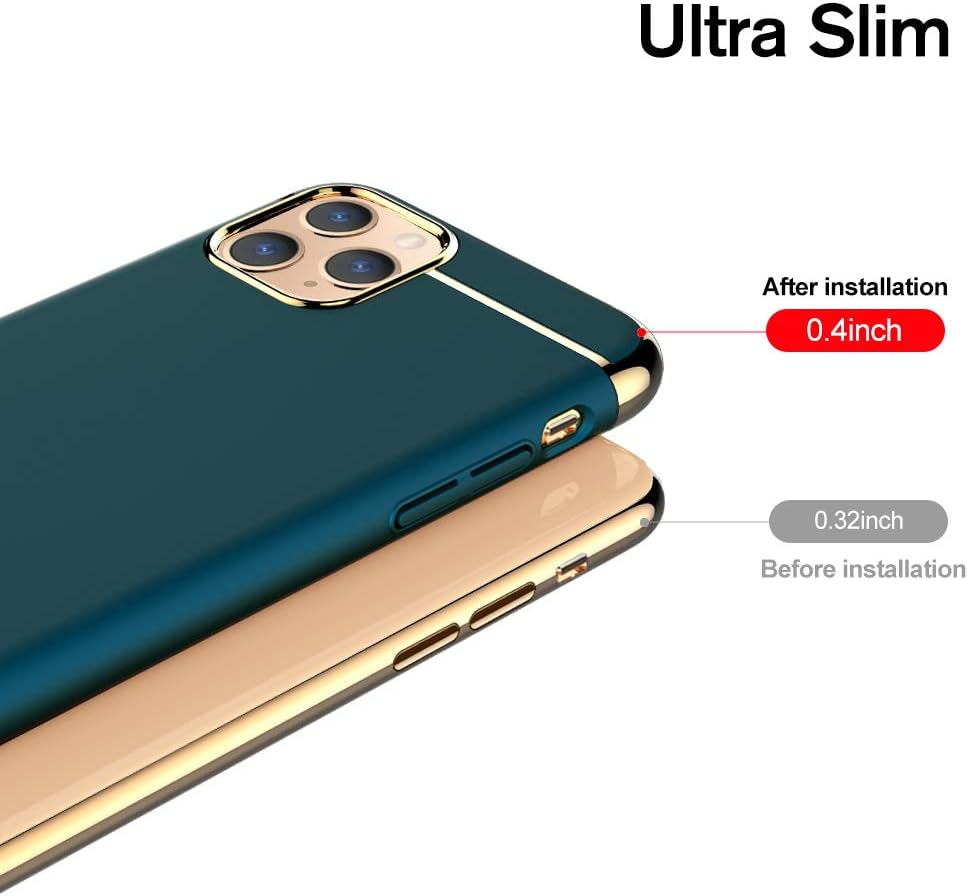 Iphone 11 Pro Case, 3 in 1 Ultra Thin and Slim Hard Case Coated Non Slip Matte Surface with Electroplate Frame for Apple Iphone 11 Pro (5.8")(2019) - Dark Green