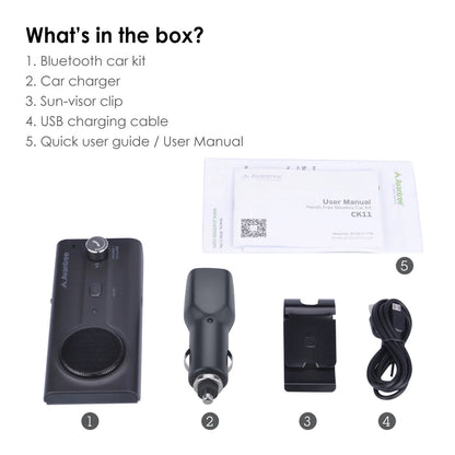 CK11 Hands Free Bluetooth 5.0 Car Kits, 3W Loud Speakerphone, Wireless in Car Handsfree Speaker with Visor Clip