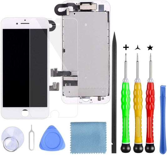 Compatible with Iphone 8 Screen Replacement White, 4.7" LCD Screen Full Assembly Preinstalled Front Camera, Earpiece Speaker and Proximity Sensor with Repair Tools