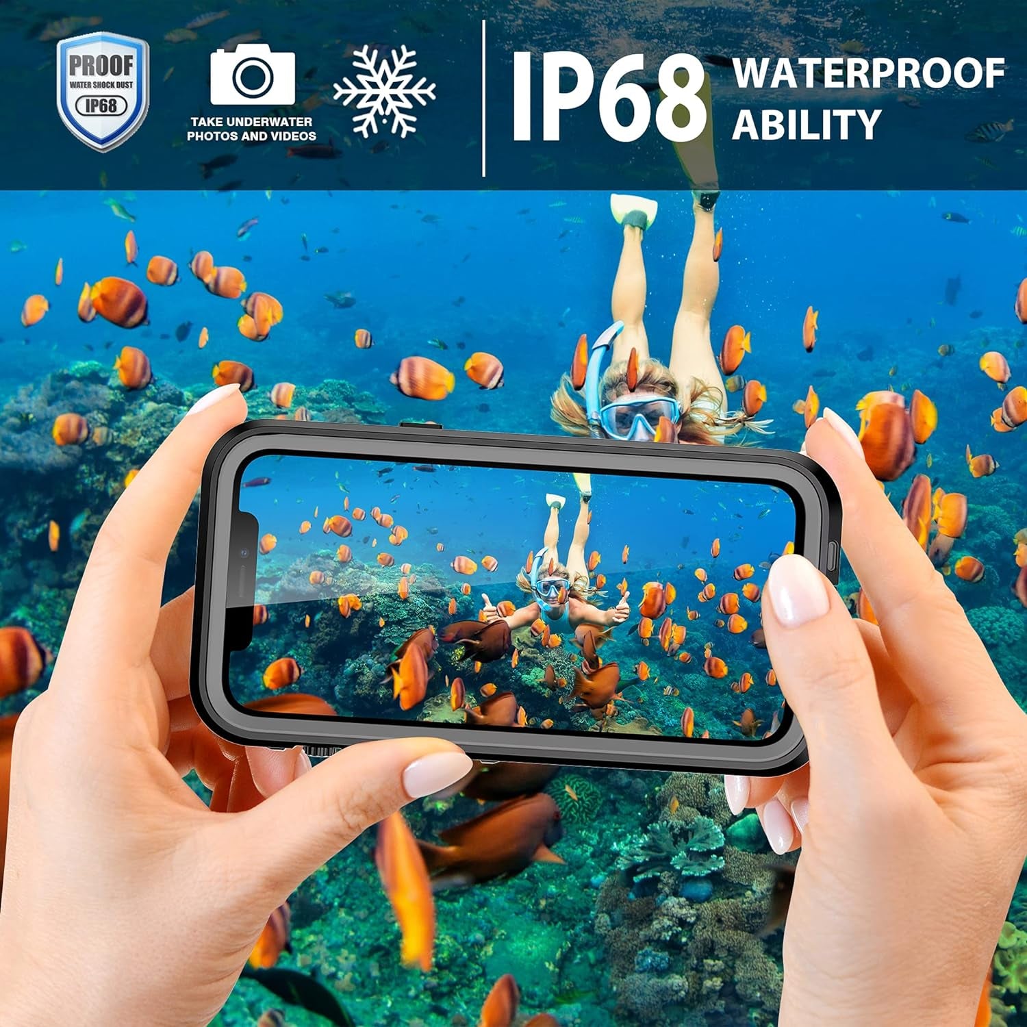 Waterproof Case for Iphone 13 Pro Max, Designed for Iphone 13 Pro Max Case with Built-In Screen Protector. Full Body Heavy Duty Shockproof Case for Iphone 13 Pro Max 6.7 Inch (2021) (Black+Clear)