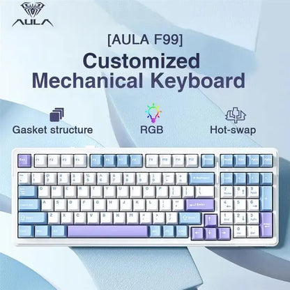 AULA F99 Wireless Keyboard, 3 Modes 2.4G Wireless Bluetooth-Compatible Mechanical Gaming Keyboard, RGB Backlight Keyboard for Office Gaming