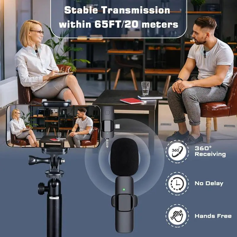 BIG SALE! Wireless Lavalier Microphone for Iphone、Android、Wireless Lavalier Microphone Professional Recording/ Suitable for Speeches/Essential for Teaching Demonstrations, Mini Microphone with Noise Reduction for Video Recording, Vlog, Tiktok