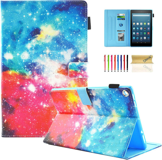 Case for Fire HD 8 Inch Tablet (8Th Generation 2018 & 7Th Generation 2017 & 6Th Generation 2016), Synthetic Leather Protective Smart Stand Flip Slim Cover with Auto Sleep Wake (Blue Red Galaxy)