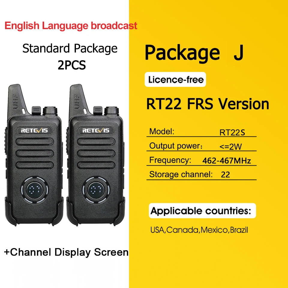 2 Pcs Mini Walkie Talkie PMR 446 Portable Two-Way Radio Ht PTT Walkie-Talkies RT622 Portable Radio for Hunting Cafe RT22