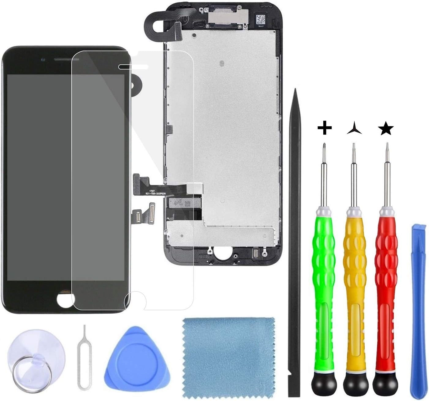 For Iphone 7 Screen Replacement Black, 4.7 Inch LCD Display and 3D Touch Digitizer, with Proximity Sensor, Front Camera, Earpiece Speaker and Repair Tools