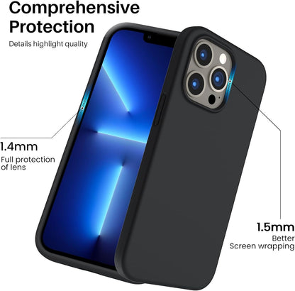 Shockproof Liquid Silicone Designed for Iphone 13 Pro Case Gel Rubber Comprehensive Protection Anti-Shock Cover Case Drop Protection 6.1Inch-Midnight Black