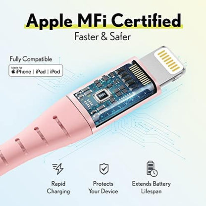 Iphone Lightning Cable, MFI Certified, Portable & Smart Charging USB a to Lightning Cable, Fast Apple Charging Cord, 6Ft Iphone Charger Cord Compatible with Iphone | Ipad | Ipod - Rose Gold