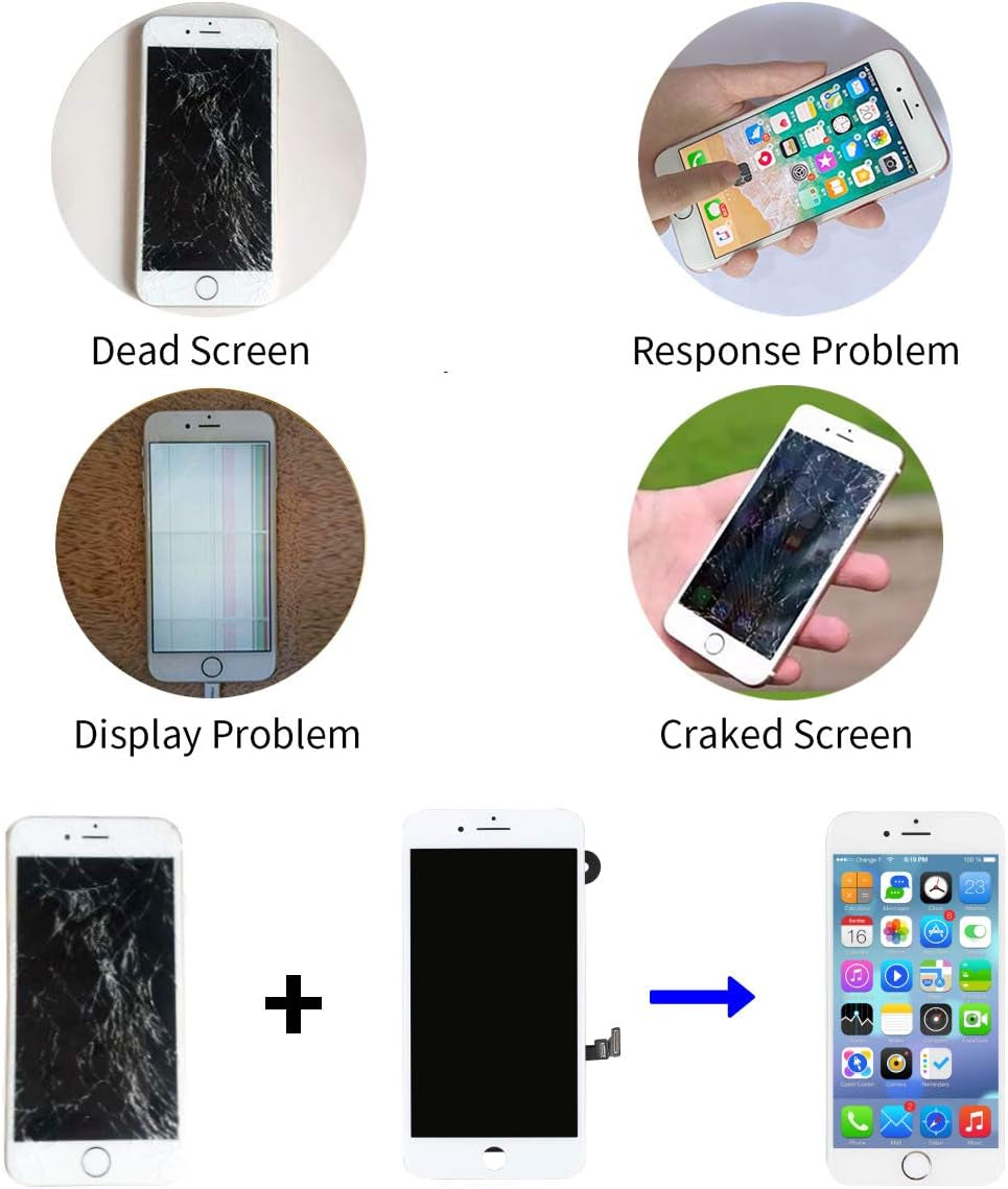 Compatible with Iphone 8 Screen Replacement White, 4.7" LCD Screen Full Assembly Preinstalled Front Camera, Earpiece Speaker and Proximity Sensor with Repair Tools