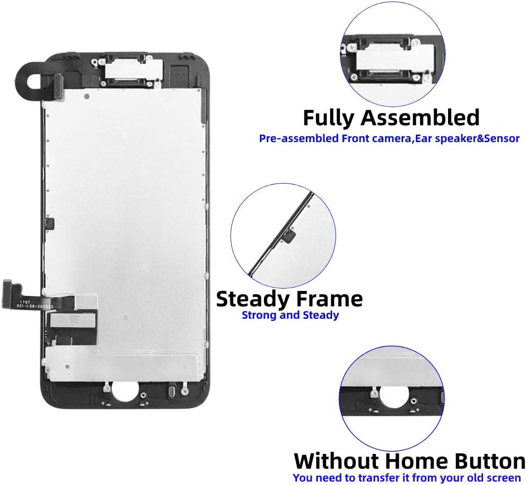 For Iphone 7 Screen Replacement Black, 4.7 Inch LCD Display and 3D Touch Digitizer, with Proximity Sensor, Front Camera, Earpiece Speaker and Repair Tools