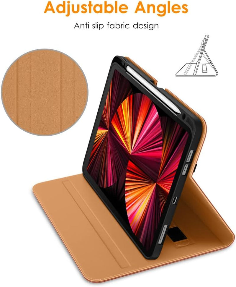 Case for Ipad Pro 11 Inch 4Th / 3Rd / 2Nd / 1St Generation 2022/2021/2020/2018,Premium PU Leather Folio Stand Cover with Hand Strap, Auto Wake/Sleep,Multiple Viewing Angles, Brown