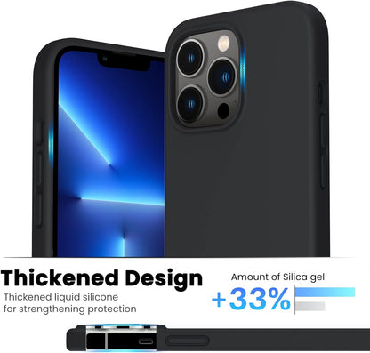 Shockproof Liquid Silicone Designed for Iphone 13 Pro Case Gel Rubber Comprehensive Protection Anti-Shock Cover Case Drop Protection 6.1Inch-Midnight Black