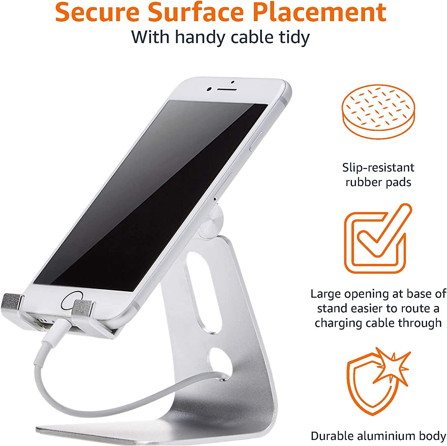 Adjustable Aluminum Phone Stand for Cell Phones, Iphone and Android, 3.15 X 2.87 X 3.74 Inch, Silver