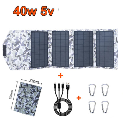 40W Foldable Solar Panel 5V Usb Portable Solar Mobile Phone Charger Power Bank Camping Hiking Backpack Outdoor DHL