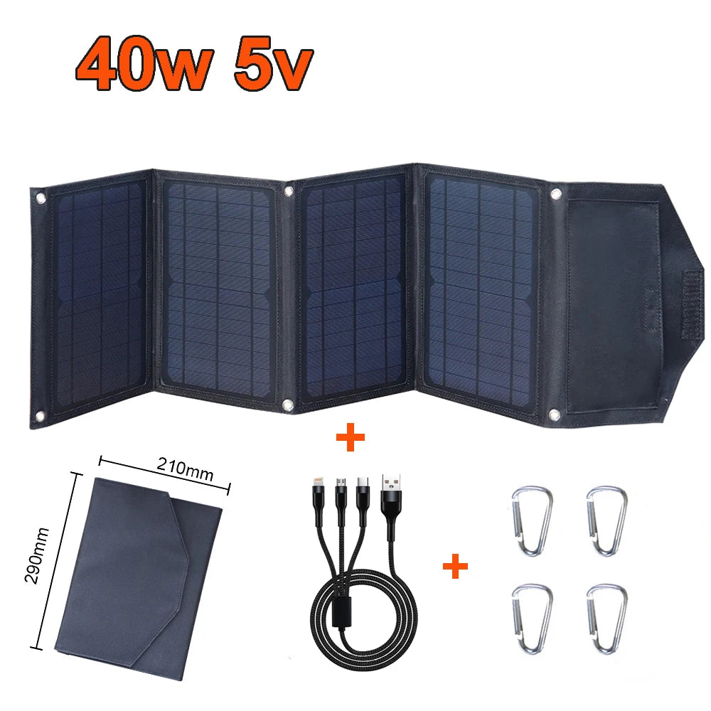 40W Foldable Solar Panel 5V Usb Portable Solar Mobile Phone Charger Power Bank Camping Hiking Backpack Outdoor DHL