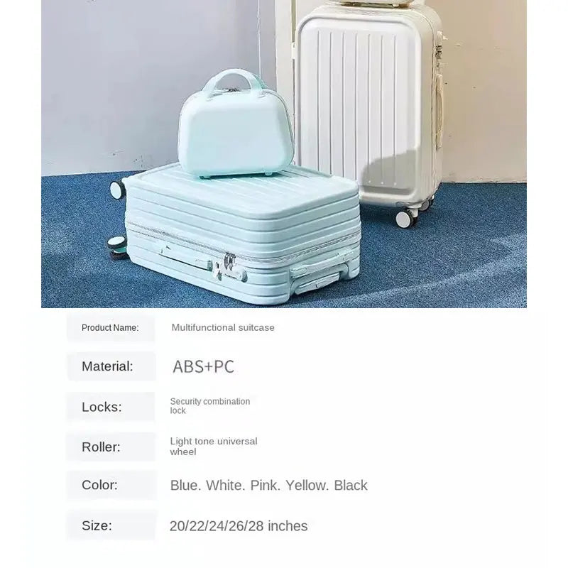 2023 New Combination Suitcase USB Charging Port with Cup Holder Large Capacity Trolley Case Travel Luggage Rugged Lockbox