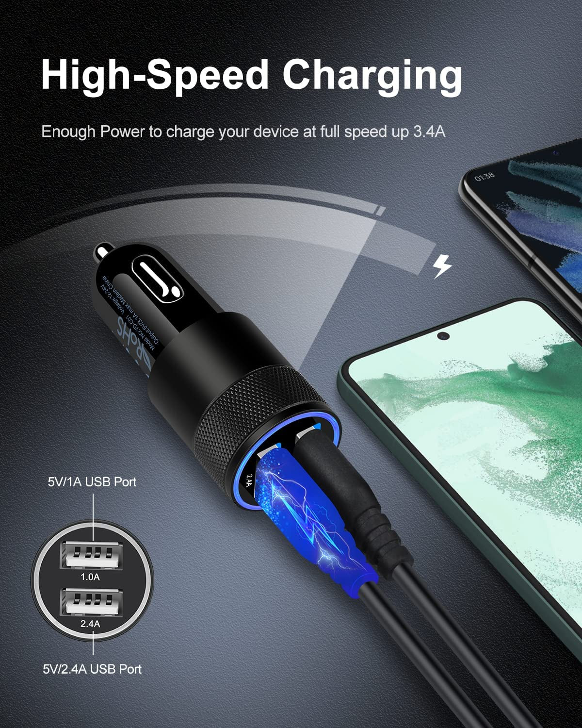 Car Charger, [2Pack/3.4A] Fast Charge Dual Port USB Cargador Carro Lighter Adapter for Iphone 15 14 13 12 11 Pro Max X XR XS 8 plus 6S, Ipad, Samsung Galaxy S23 S22 S21 S10 plus S7 J7 S10E S9 Note 8