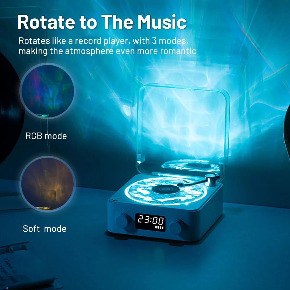 Retro Turntable Speaker Wireless Bluetooth 5.0 Vinyl Record Player Stereo Sound with White Noise RGB Projection Lamp Effect