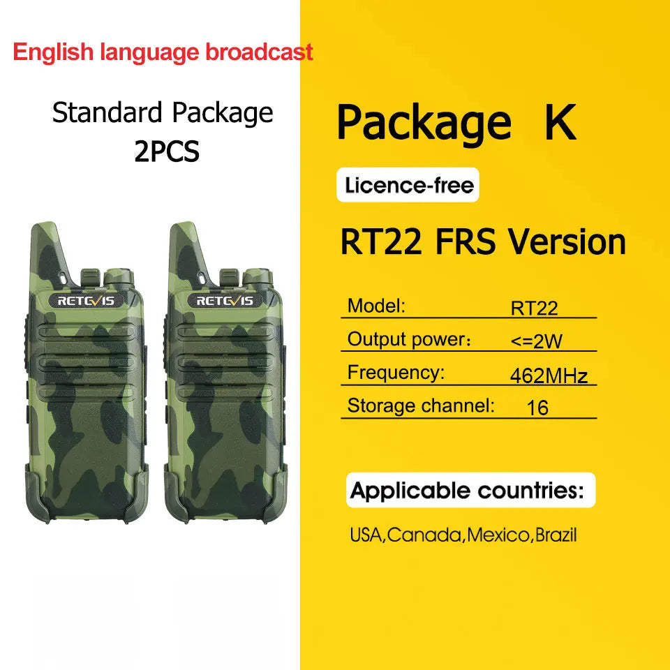 2 Pcs Mini Walkie Talkie PMR 446 Portable Two-Way Radio Ht PTT Walkie-Talkies RT622 Portable Radio for Hunting Cafe RT22