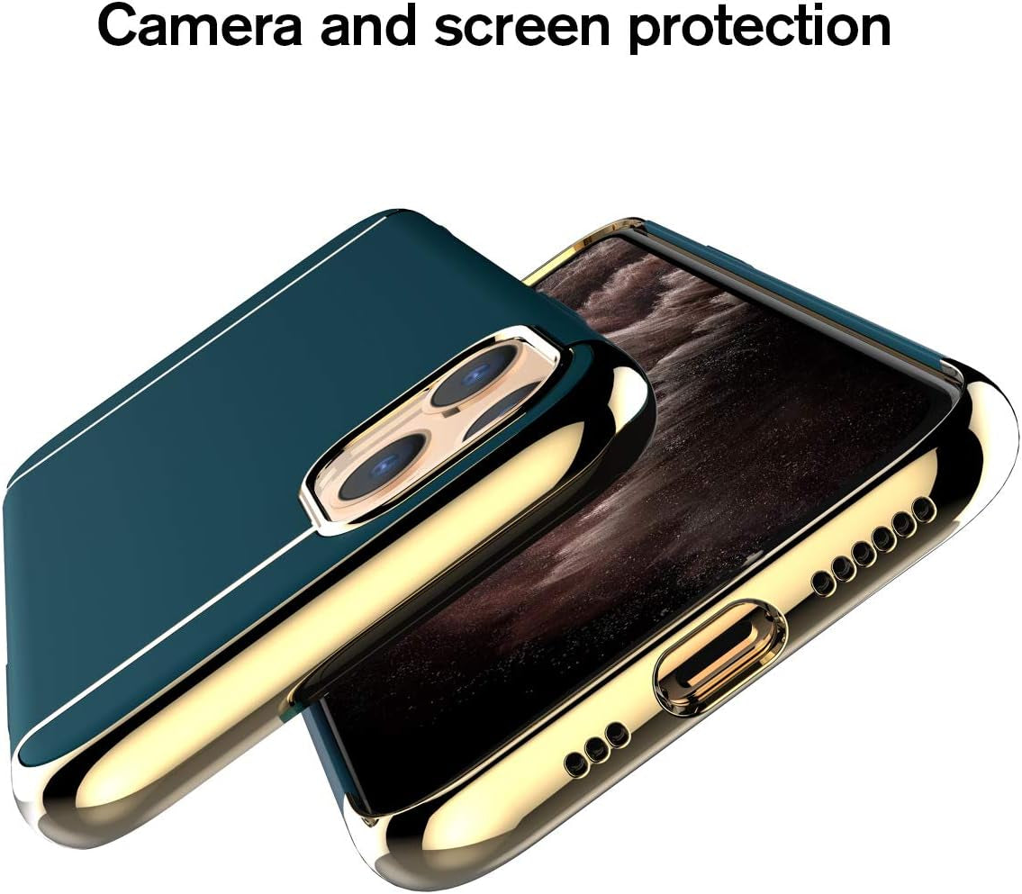 Iphone 11 Pro Case, 3 in 1 Ultra Thin and Slim Hard Case Coated Non Slip Matte Surface with Electroplate Frame for Apple Iphone 11 Pro (5.8")(2019) - Dark Green