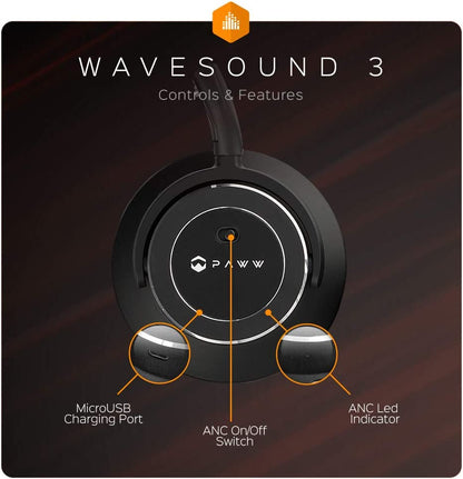 Wavesound 3 Bluetooth 5.0 Headphones – Active Noise Cancelling Headphones / 16-Hour Battery Life with Precision-Engineered Sound/Foldable Travel Headphones & Over-Ear Headphones (Black)