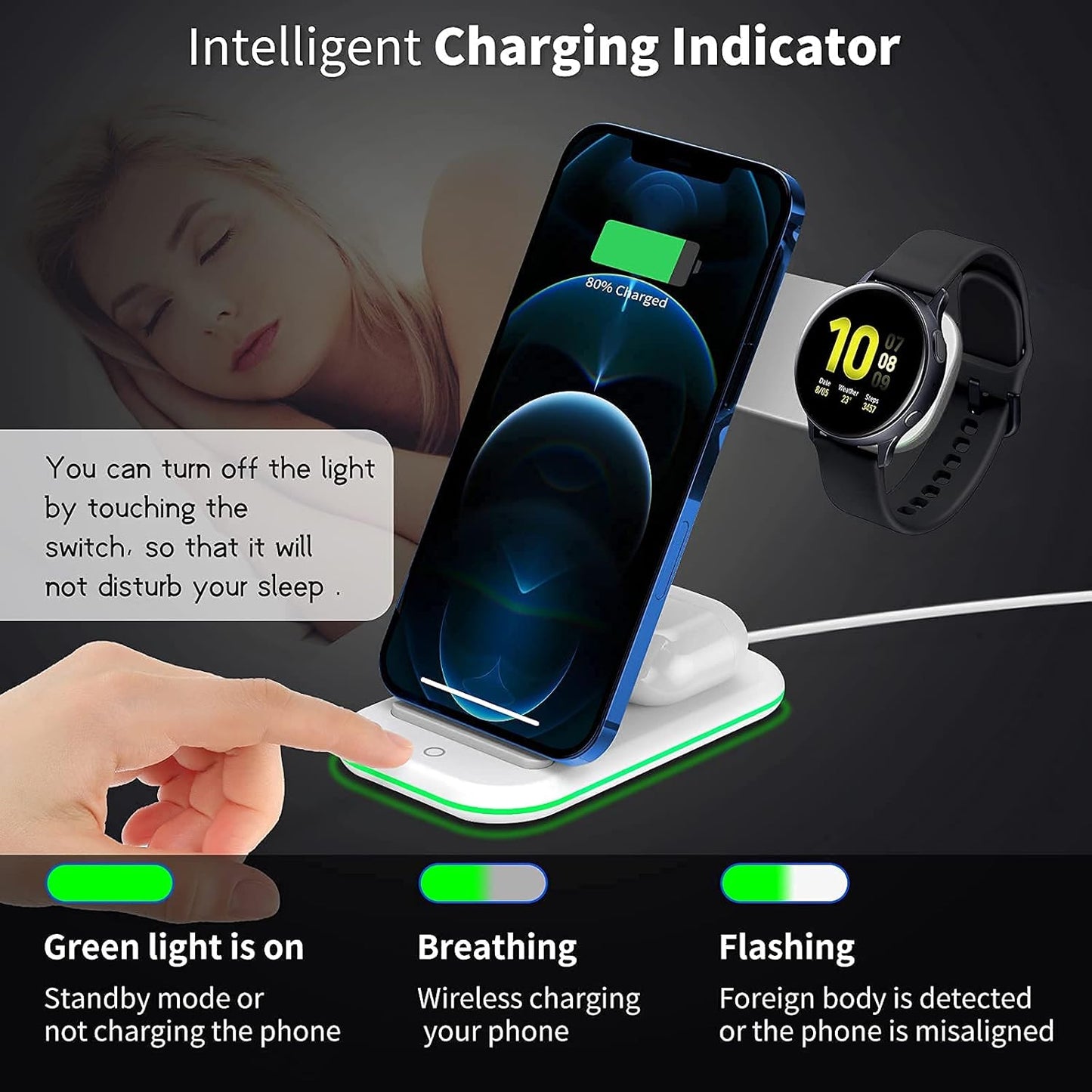 Wireless Charger for Samsung,3 in 1 Charging Station Stand Qi Fast Wireless Charger for S21/S20/S10/Note 20/10/9/8,Galaxy Watch 3/Active 2/Gear S3,Buds(Not for Watch 4)