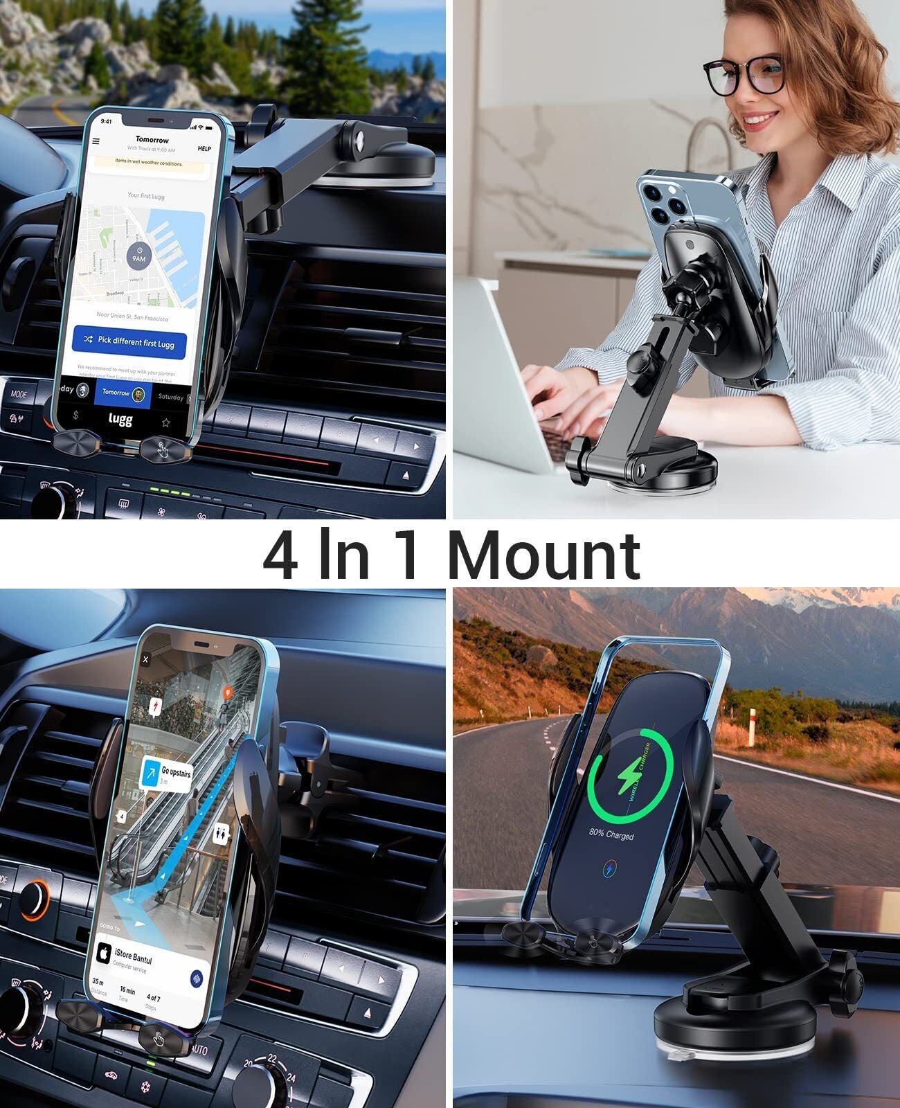 Wireless Car Charger, 15W Fast Wireless Charger for Car Auto-Clamping, Fit Fo...