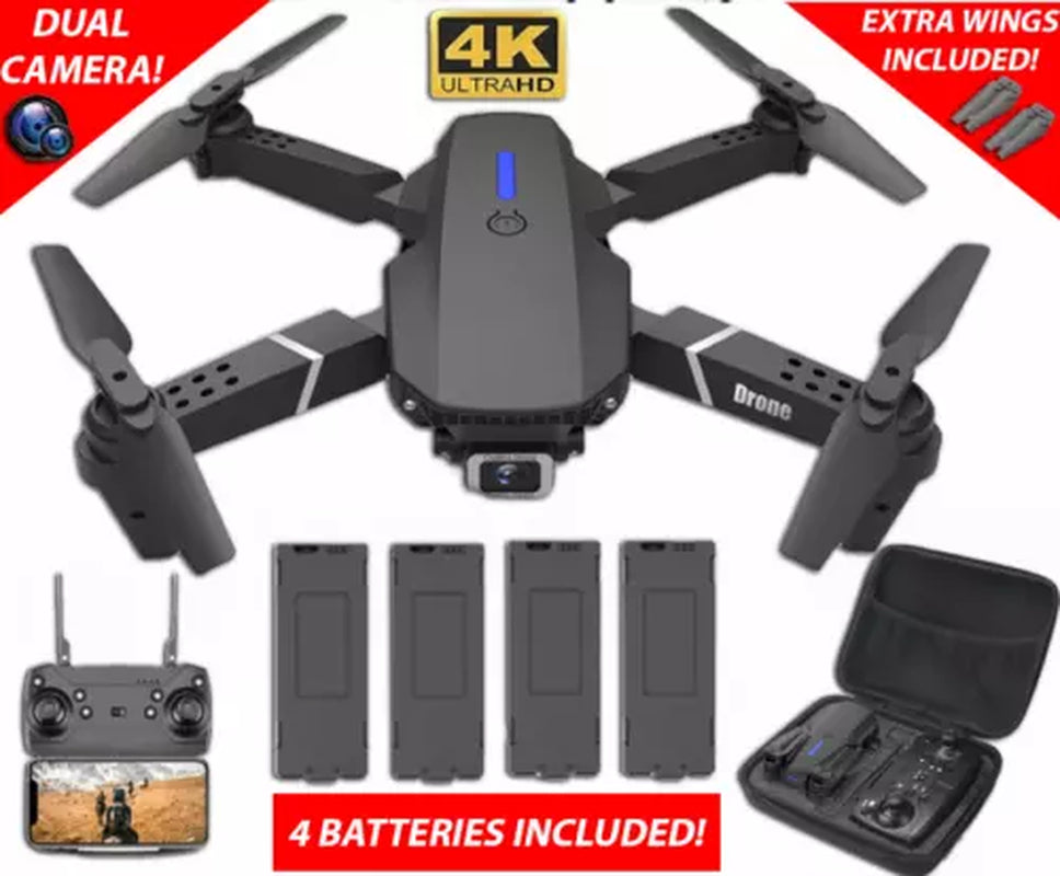 2024 Brand New RC Drone with 4K HD Dual Camera Wifi FPV Foldable Quadcopter + with Quad Battery + Storage Bag