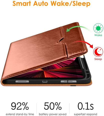 Case for Ipad Pro 11 Inch 4Th / 3Rd / 2Nd / 1St Generation 2022/2021/2020/2018,Premium PU Leather Folio Stand Cover with Hand Strap, Auto Wake/Sleep,Multiple Viewing Angles, Brown