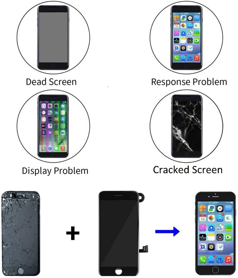 For Iphone 7 Screen Replacement Black, 4.7 Inch LCD Display and 3D Touch Digitizer, with Proximity Sensor, Front Camera, Earpiece Speaker and Repair Tools