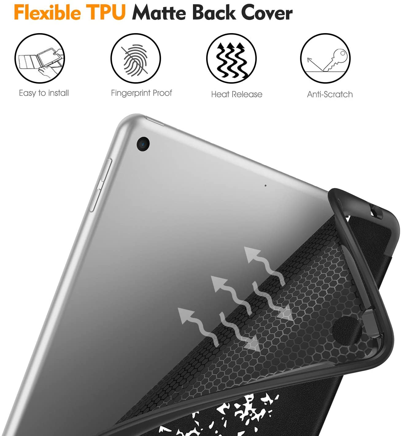 Slimshell Case for Ipad 9Th / 8Th / 7Th Generation (2021/2020/2019 Model) 10.2 Inch - [Built-In Pencil Holder] Soft TPU Protective Stand Back Cover with Auto Wake/Sleep, Composition Book Black