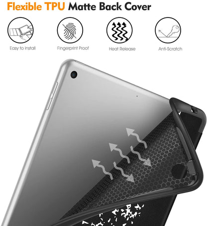 Slimshell Case for Ipad 9Th / 8Th / 7Th Generation (2021/2020/2019 Model) 10.2 Inch - [Built-In Pencil Holder] Soft TPU Protective Stand Back Cover with Auto Wake/Sleep, Composition Book Black