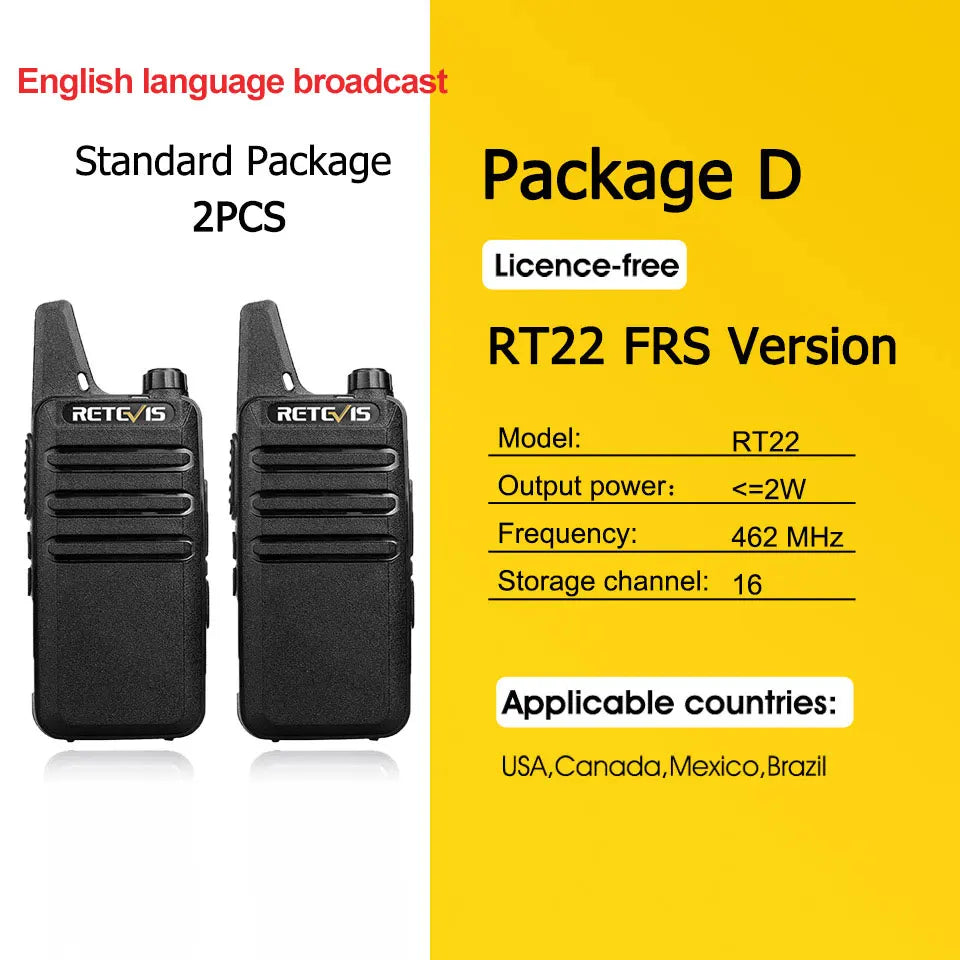 2 Pcs Mini Walkie Talkie PMR 446 Portable Two-Way Radio Ht PTT Walkie-Talkies RT622 Portable Radio for Hunting Cafe RT22