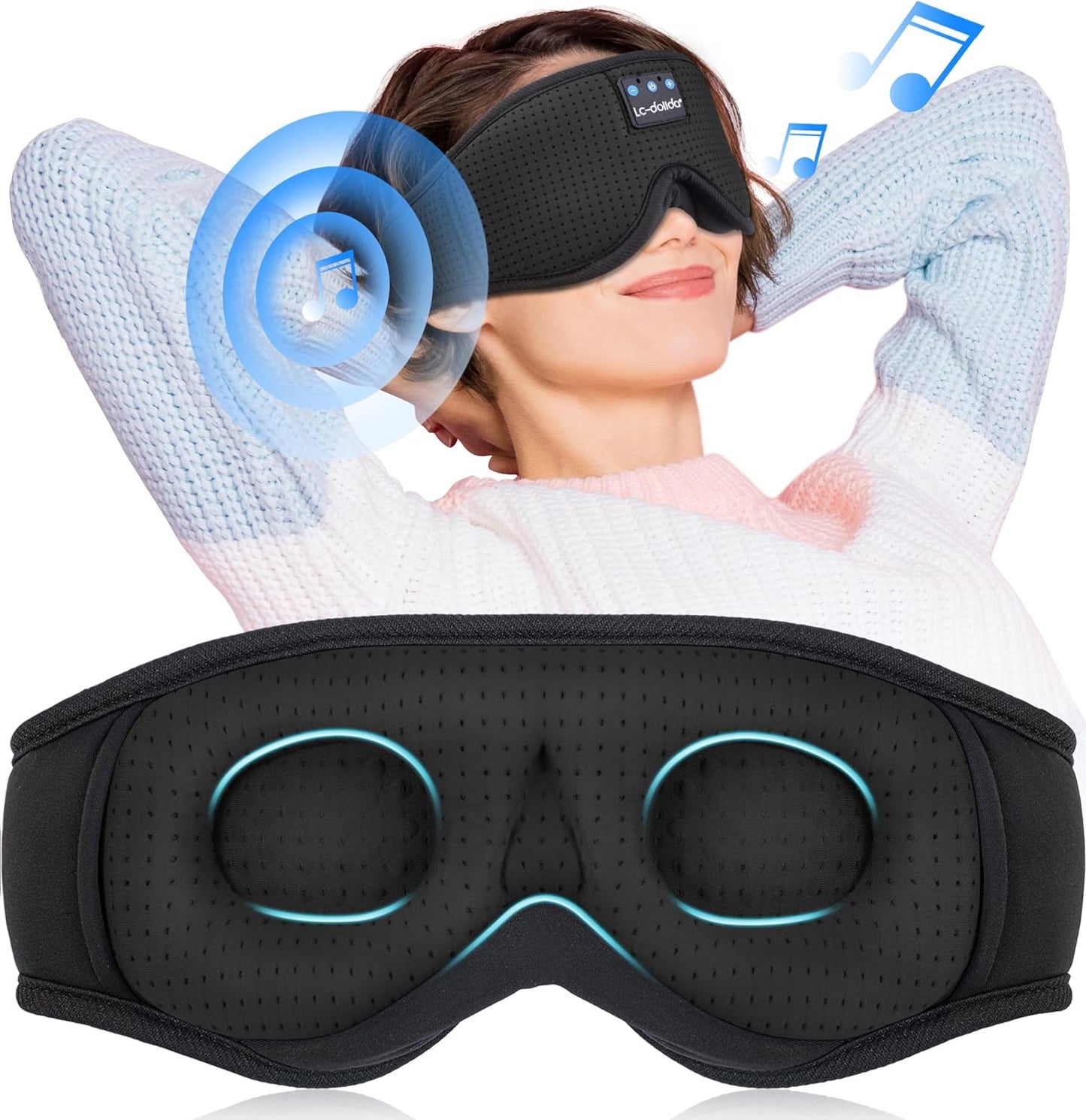 Sleep Mask Bluetooth Headphones Weighted Sleeping Mask 3D Eye Mask Pressure Relief Night Sleep Eye Mask Music Sleeping Headphones for Side Sleepers Meditation Gifts for Men Women