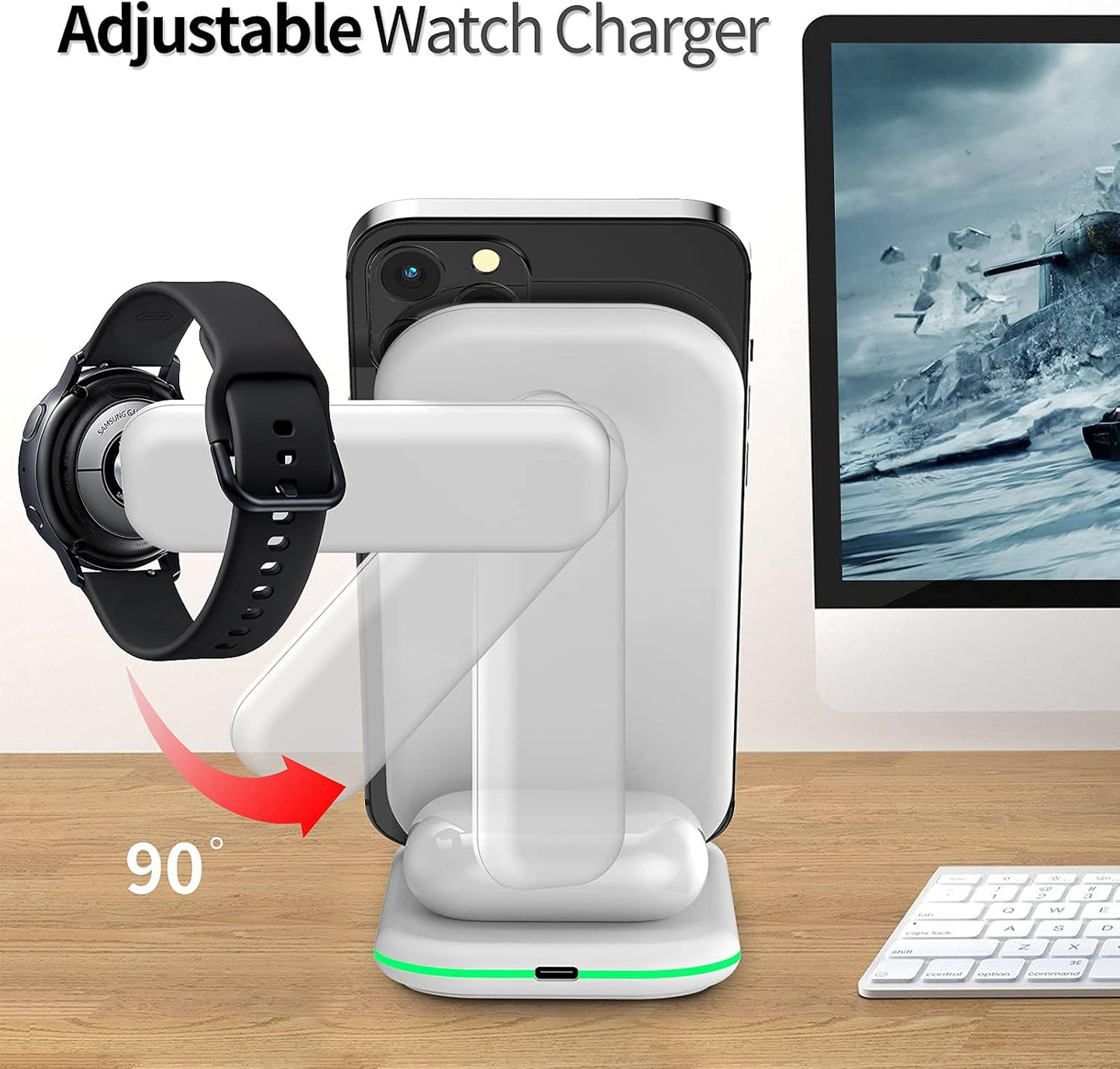 Wireless Charger for Samsung,3 in 1 Charging Station Stand Qi Fast Wireless Charger for S21/S20/S10/Note 20/10/9/8,Galaxy Watch 3/Active 2/Gear S3,Buds(Not for Watch 4)